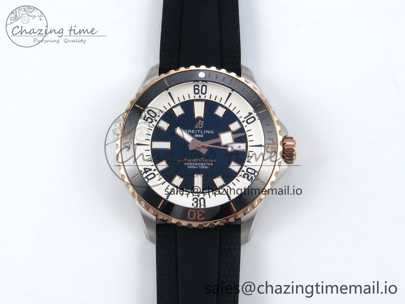 Superocean 44mm SS RG TF 1:1 Best Edition Black Dial Black Bezel on Black Rubber Strap A Minimalist 5420