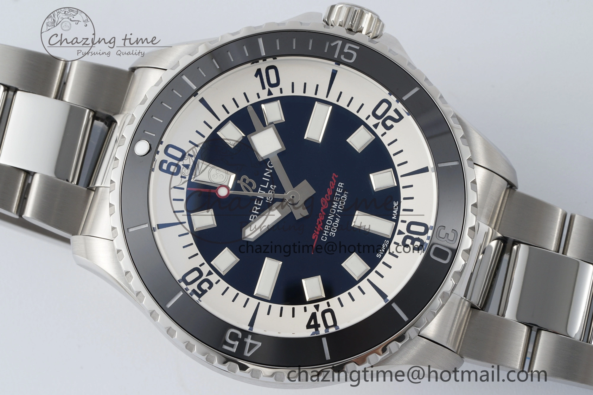 HighQuality Superocean 44mm TF 1:1 Best Edition Black White Dial Black Bezel on SS Bracelet A 5520