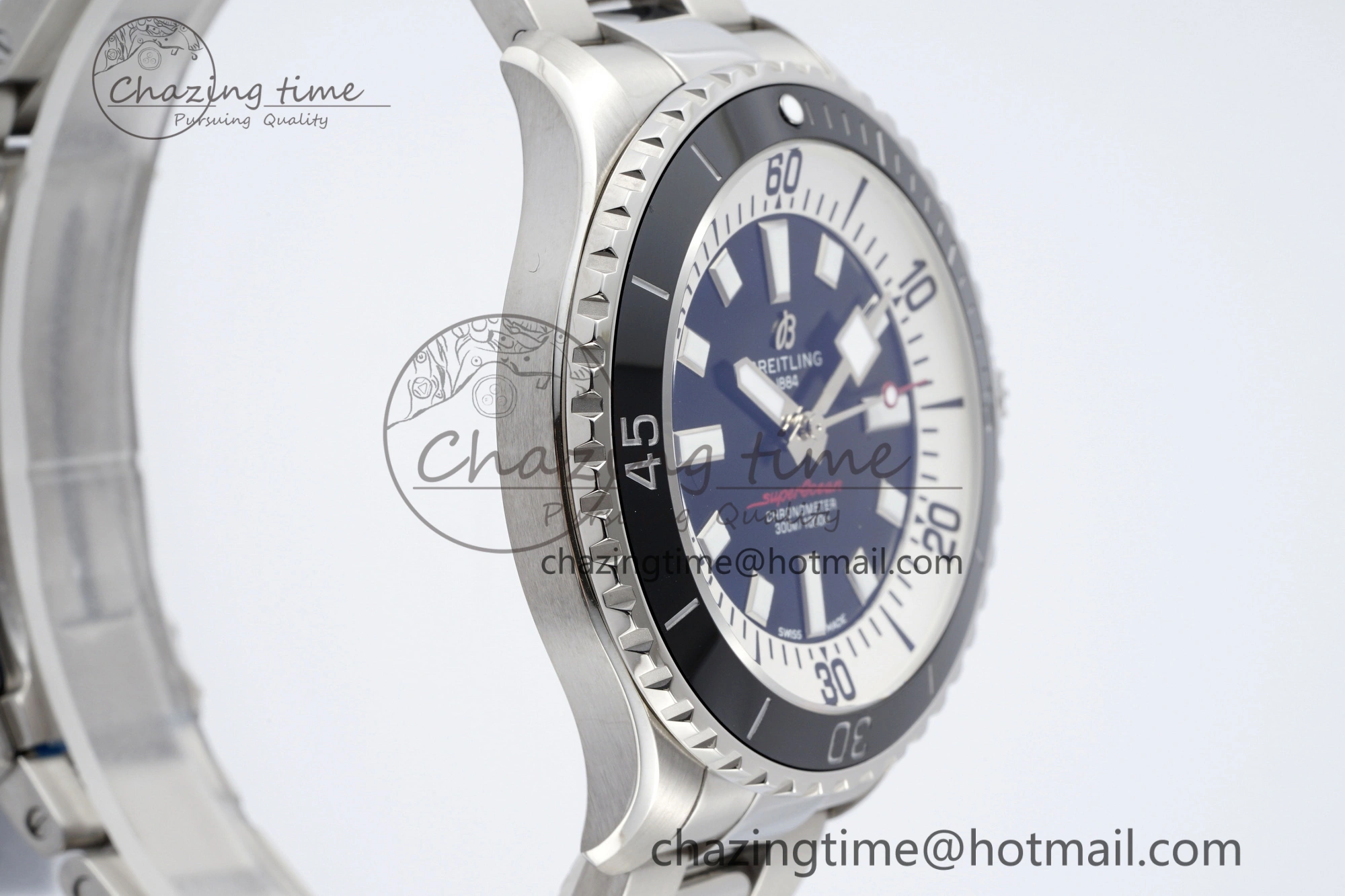 HighQuality Superocean 44mm TF 1:1 Best Edition Black White Dial Black Bezel on SS Bracelet A 5520
