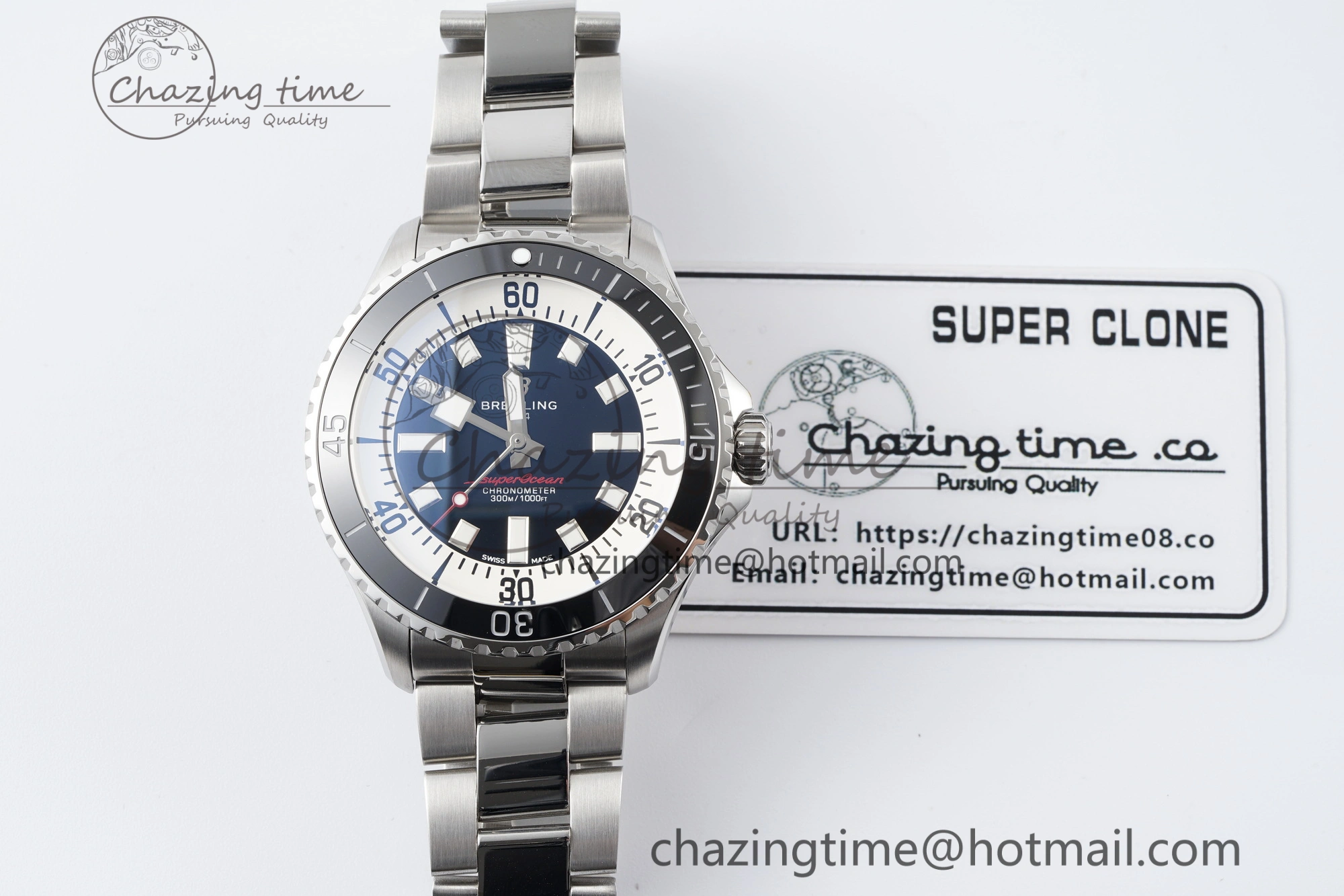 HighQuality Superocean 44mm TF 1:1 Best Edition Black White Dial Black Bezel on SS Bracelet A 5520