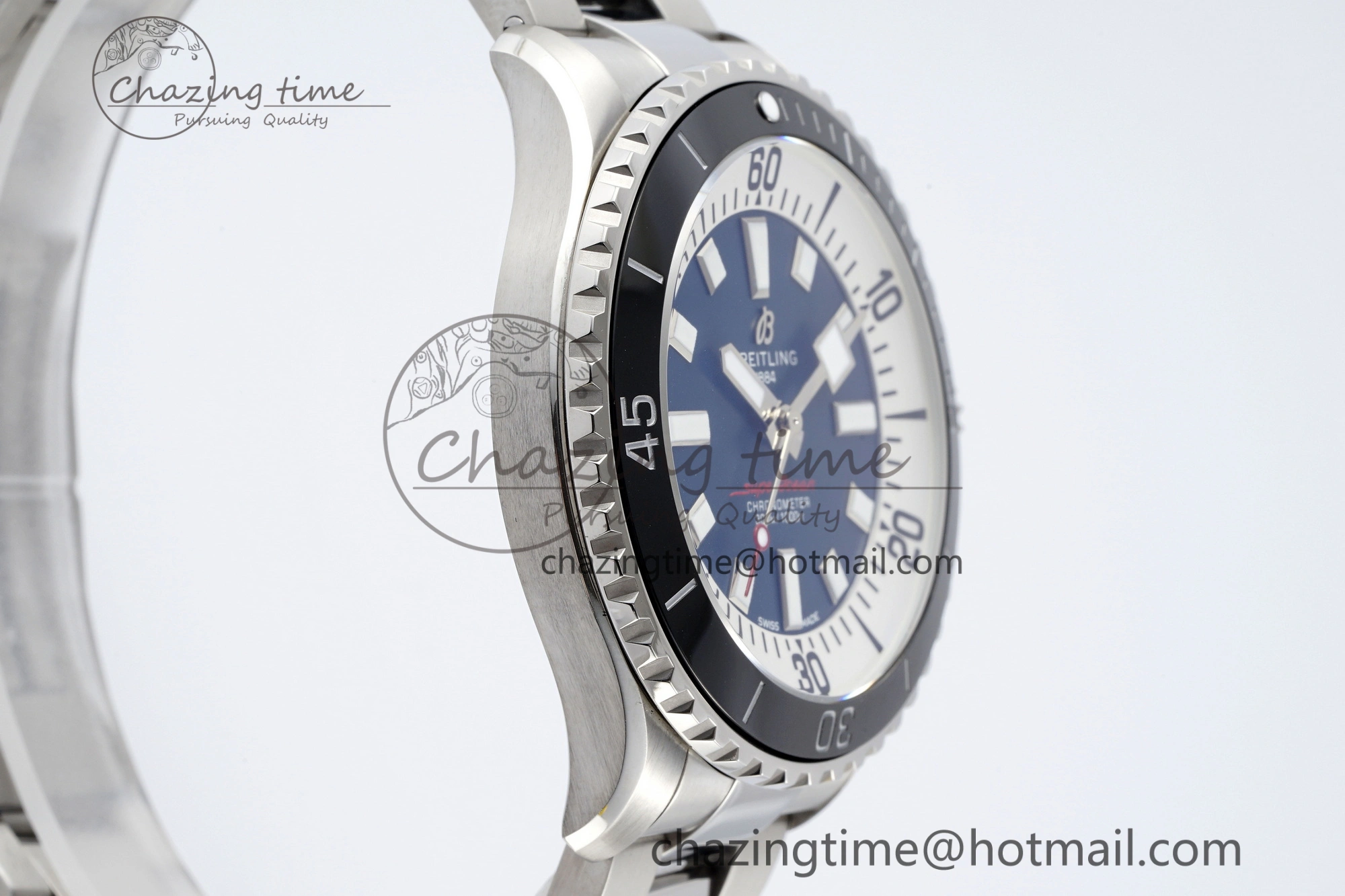 Superocean 44mm TF 1:1 Best Edition Blue White Dial Black Bezel on SS Bracelet A MoistureWicking 5541