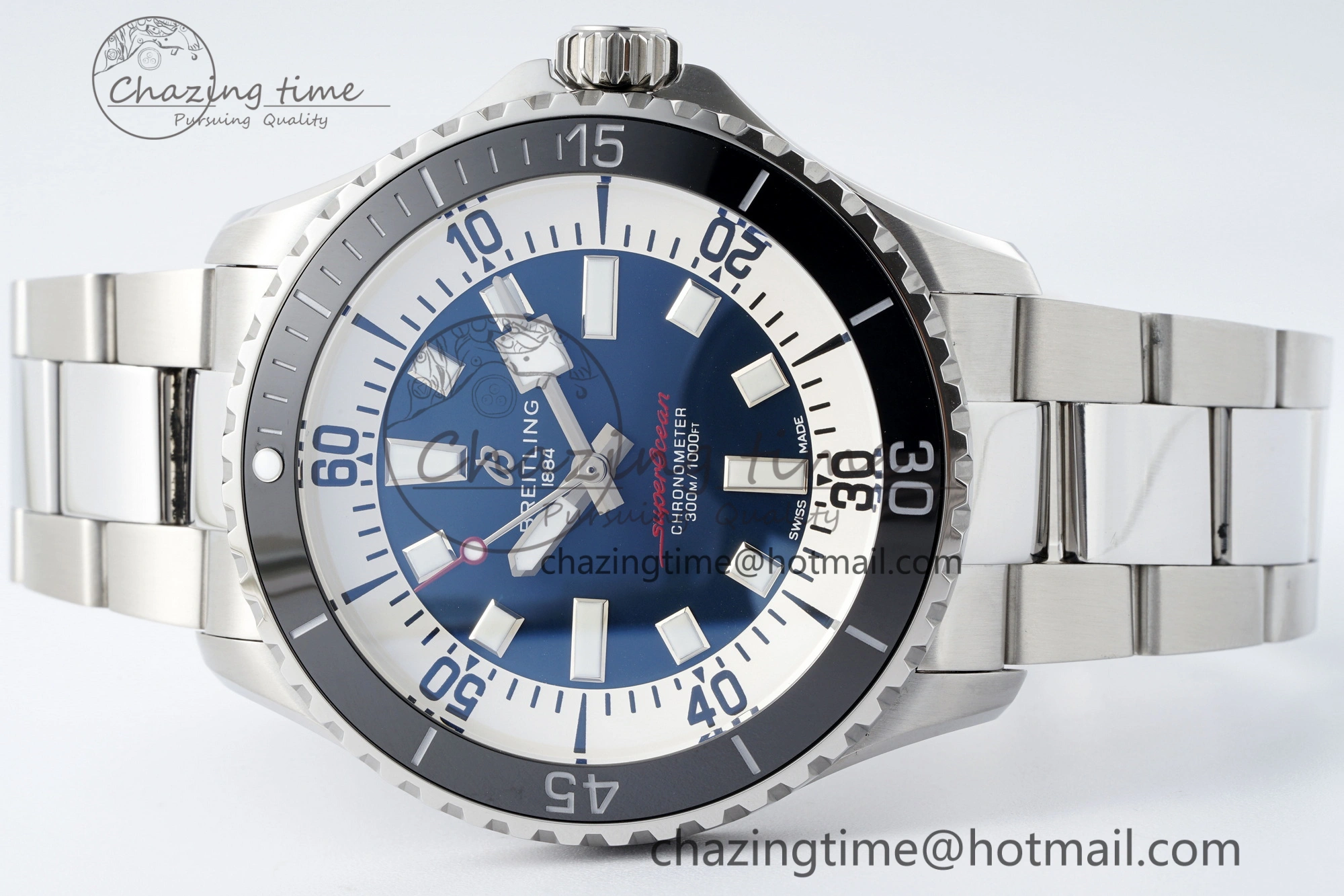Superocean 44mm TF 1:1 Best Edition Blue White Dial Black Bezel on SS Bracelet A MoistureWicking 5541