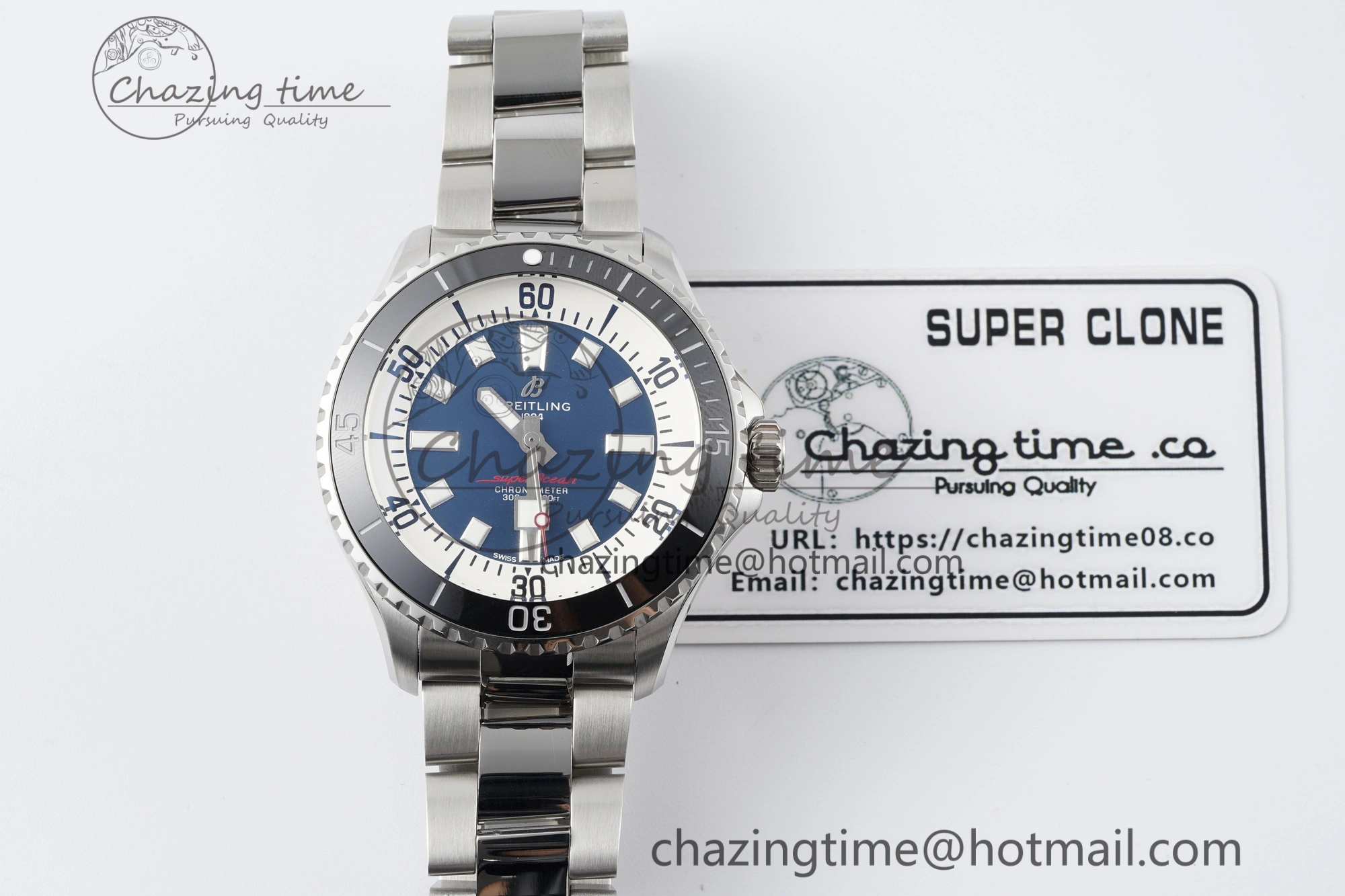 Superocean 44mm TF 1:1 Best Edition Blue White Dial Black Bezel on SS Bracelet A MoistureWicking 5541