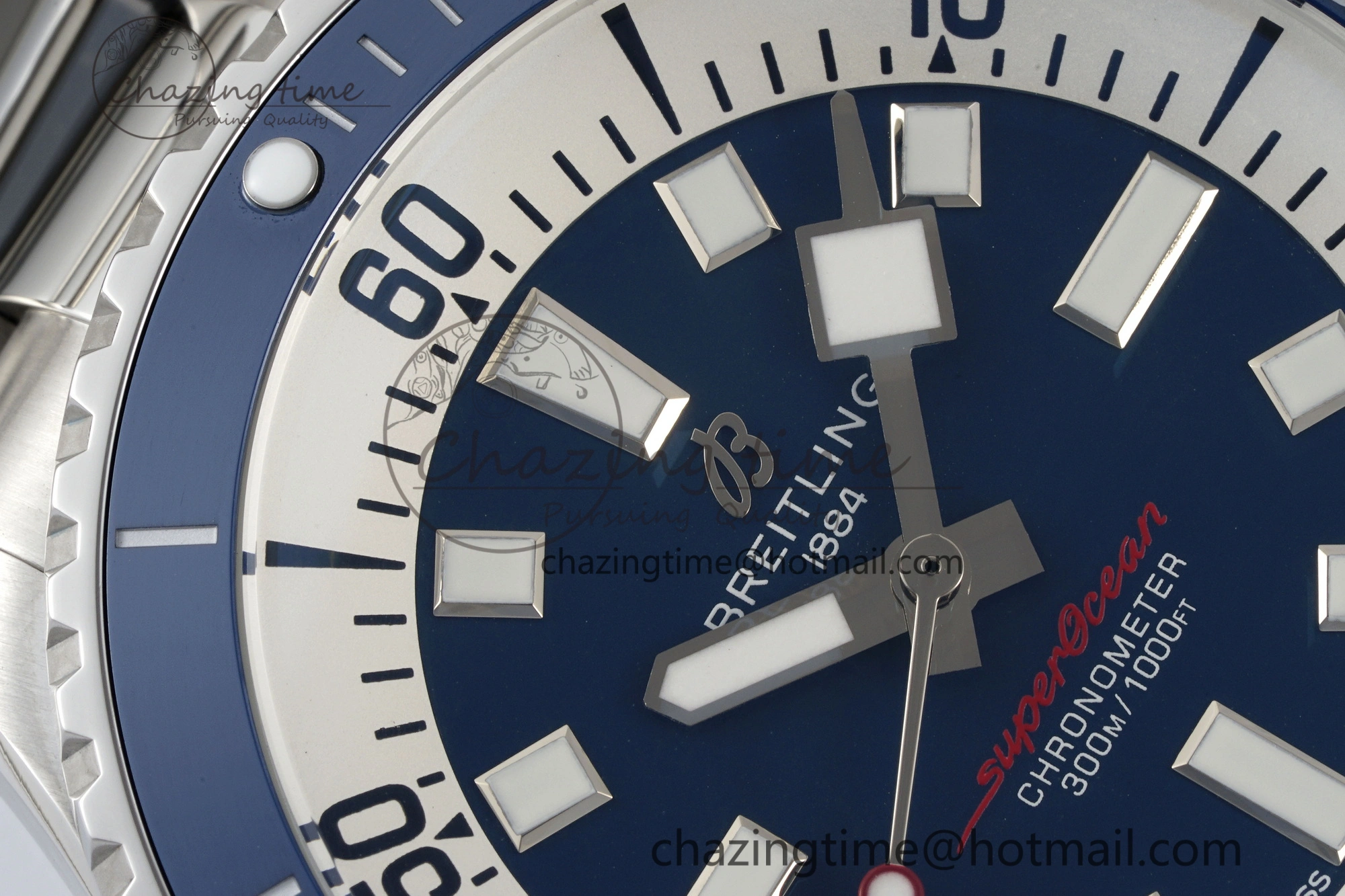 Breathable Superocean 44mm TF 1:1 Best Edition Blue White Dial Blue Bezel on SS Bracelet A 5522