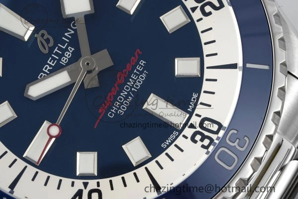 Breathable Superocean 44mm TF 1:1 Best Edition Blue White Dial Blue Bezel on SS Bracelet A 5522