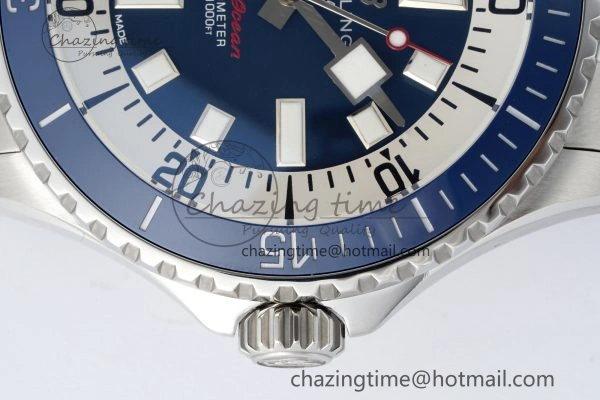 Breathable Superocean 44mm TF 1:1 Best Edition Blue White Dial Blue Bezel on SS Bracelet A 5522