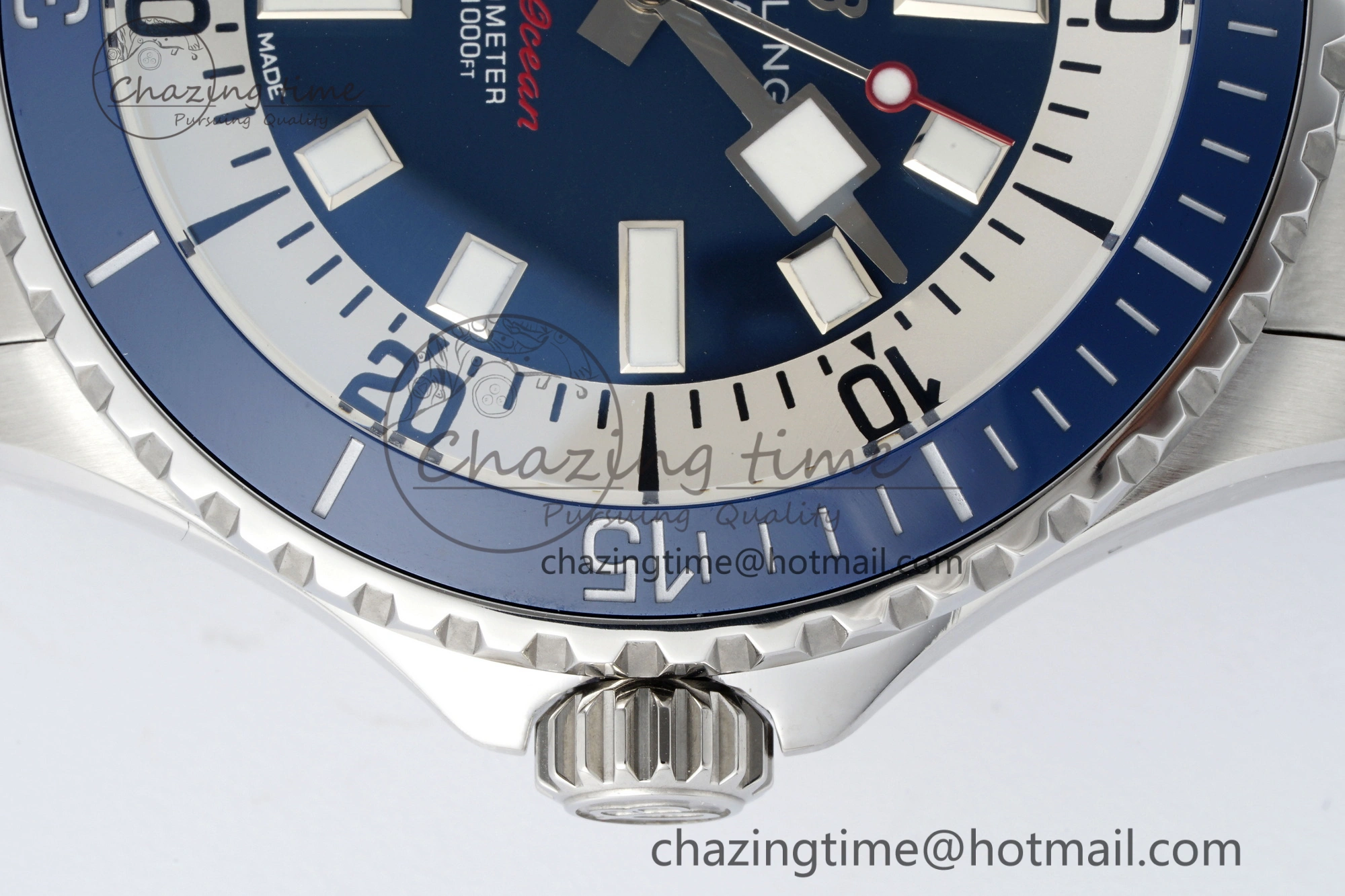 Breathable Superocean 44mm TF 1:1 Best Edition Blue White Dial Blue Bezel on SS Bracelet A 5522