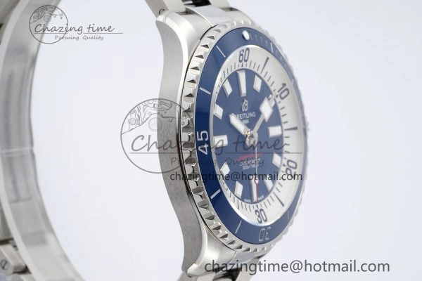 Breathable Superocean 44mm TF 1:1 Best Edition Blue White Dial Blue Bezel on SS Bracelet A 5522