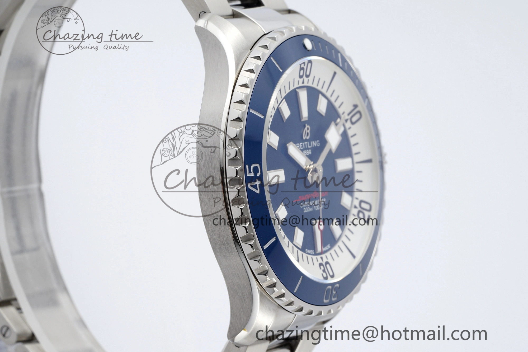 Breathable Superocean 44mm TF 1:1 Best Edition Blue White Dial Blue Bezel on SS Bracelet A 5522