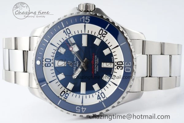 Breathable Superocean 44mm TF 1:1 Best Edition Blue White Dial Blue Bezel on SS Bracelet A 5522