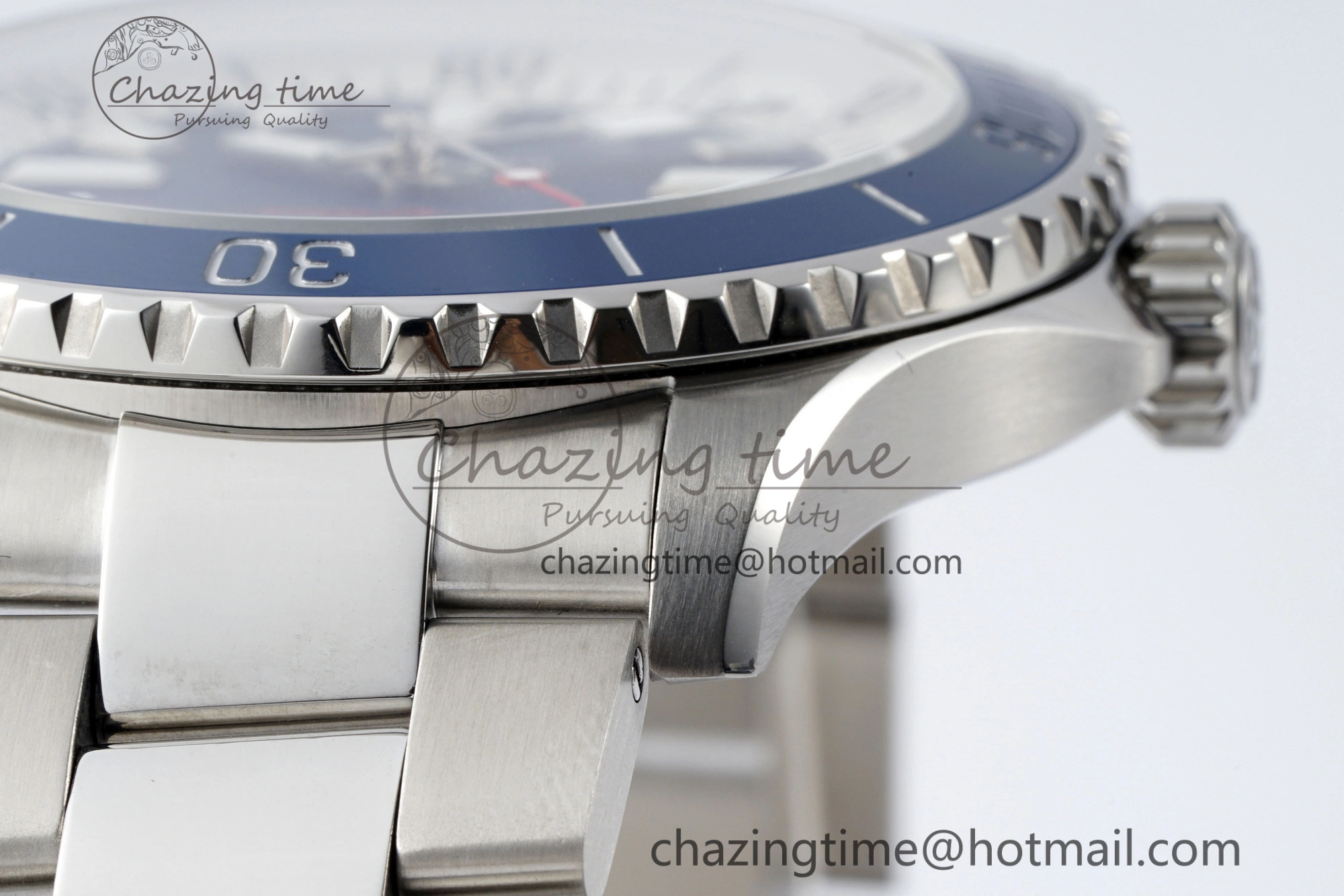 Breathable Superocean 44mm TF 1:1 Best Edition Blue White Dial Blue Bezel on SS Bracelet A 5522