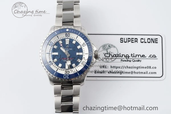 Breathable Superocean 44mm TF 1:1 Best Edition Blue White Dial Blue Bezel on SS Bracelet A 5522