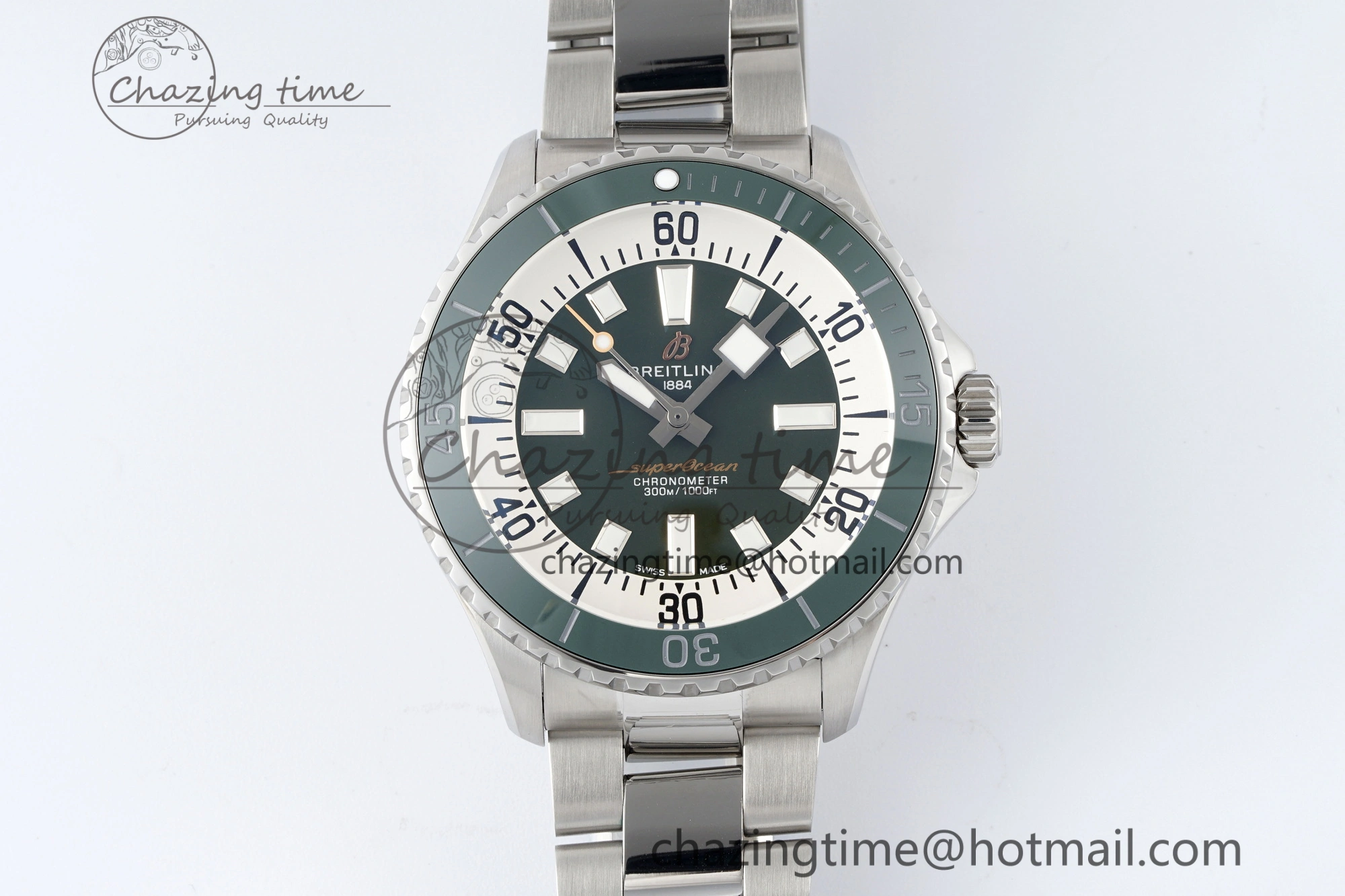 Original Superocean 44mm TF 1:1 Best Edition Green White Dial Green Bezel on SS Bracelet A 5519