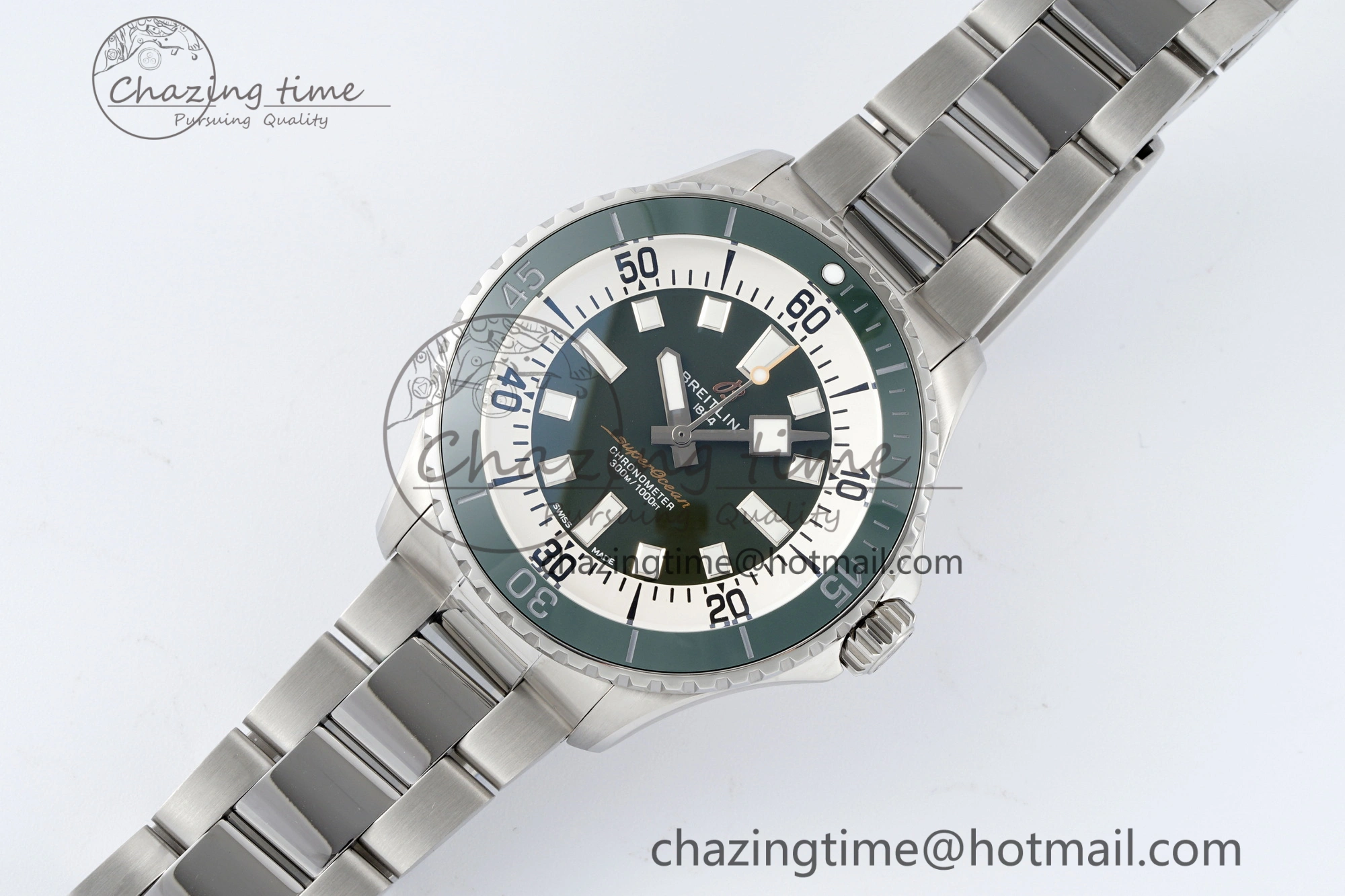 Original Superocean 44mm TF 1:1 Best Edition Green White Dial Green Bezel on SS Bracelet A 5519