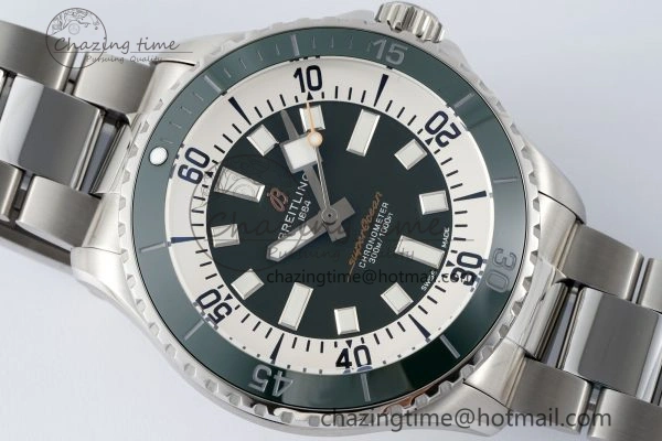 Original Superocean 44mm TF 1:1 Best Edition Green White Dial Green Bezel on SS Bracelet A 5519