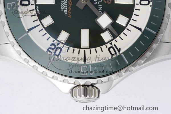 Original Superocean 44mm TF 1:1 Best Edition Green White Dial Green Bezel on SS Bracelet A 5519