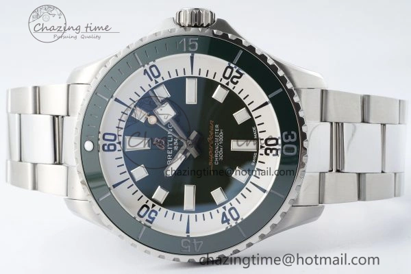Original Superocean 44mm TF 1:1 Best Edition Green White Dial Green Bezel on SS Bracelet A 5519