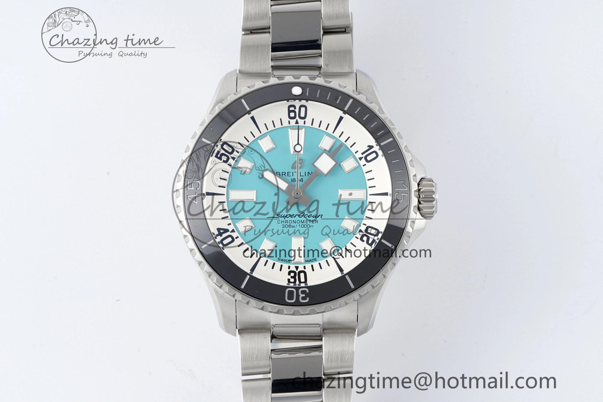 Flexible Superocean 44mm TF 1:1 Best Edition Tiffany White Dial Black Bezel on SS Bracelet A 5521