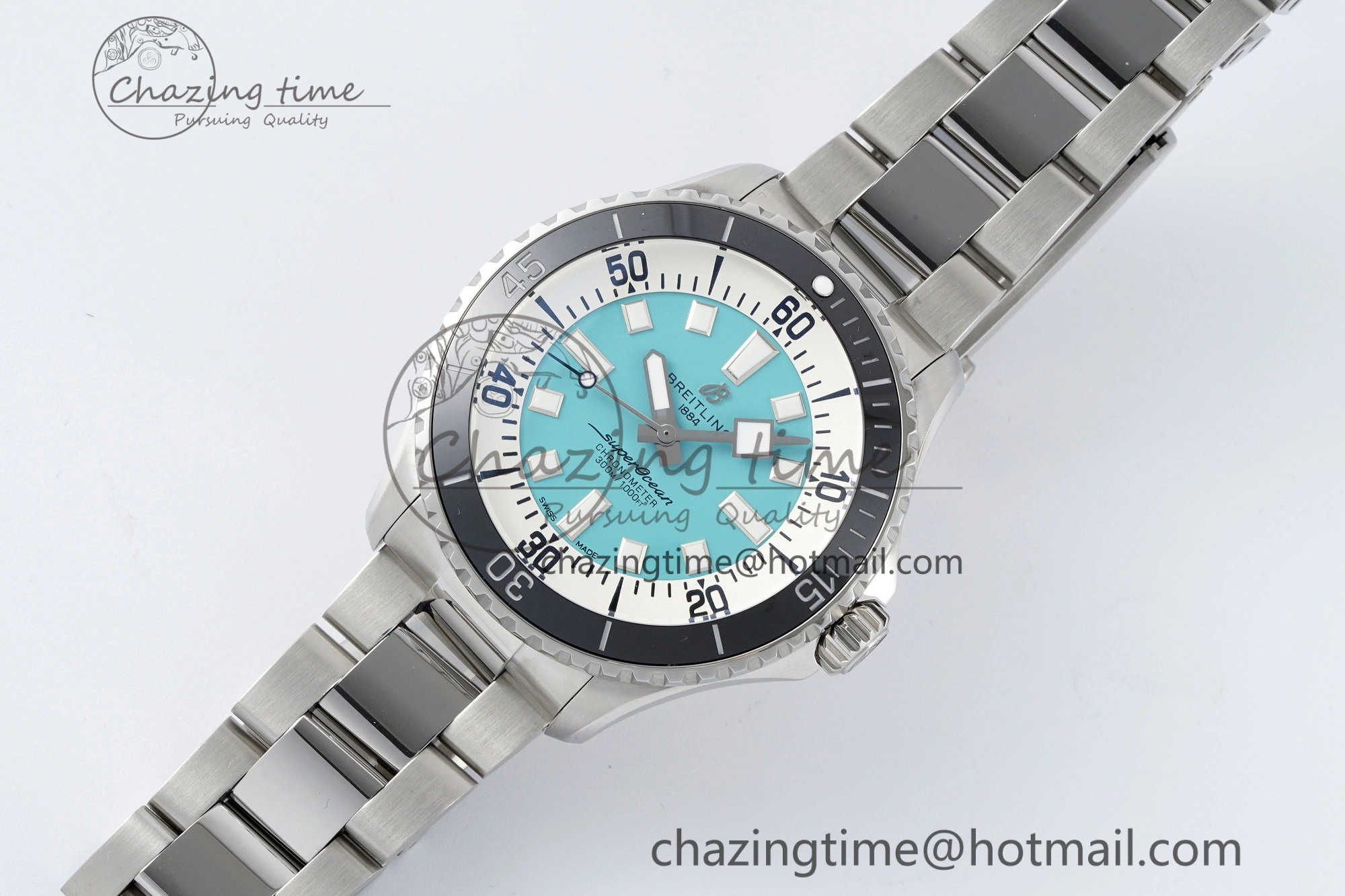 Flexible Superocean 44mm TF 1:1 Best Edition Tiffany White Dial Black Bezel on SS Bracelet A 5521