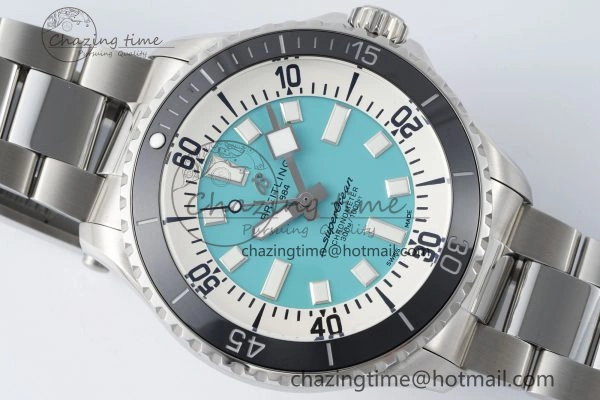Flexible Superocean 44mm TF 1:1 Best Edition Tiffany White Dial Black Bezel on SS Bracelet A 5521