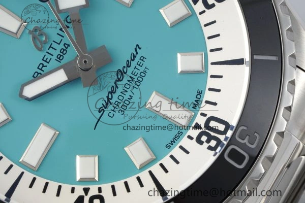 Flexible Superocean 44mm TF 1:1 Best Edition Tiffany White Dial Black Bezel on SS Bracelet A 5521