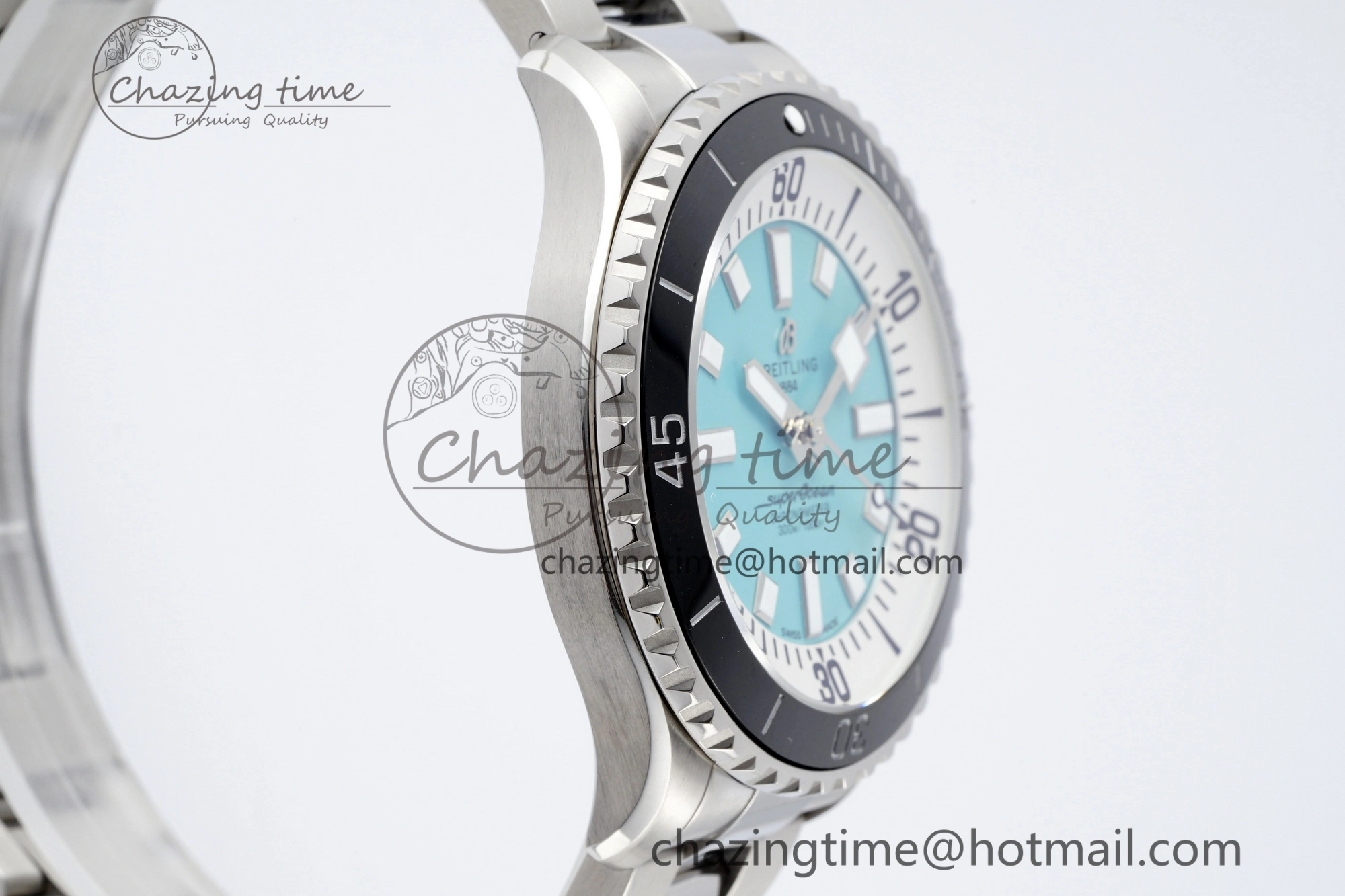 Flexible Superocean 44mm TF 1:1 Best Edition Tiffany White Dial Black Bezel on SS Bracelet A 5521