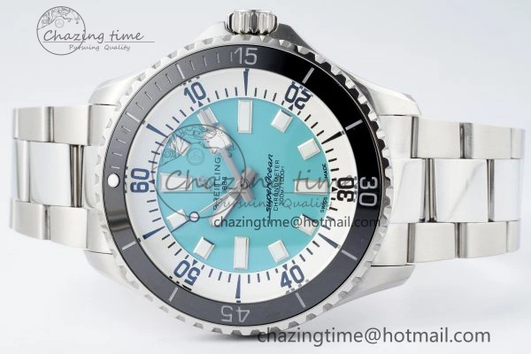 Flexible Superocean 44mm TF 1:1 Best Edition Tiffany White Dial Black Bezel on SS Bracelet A 5521