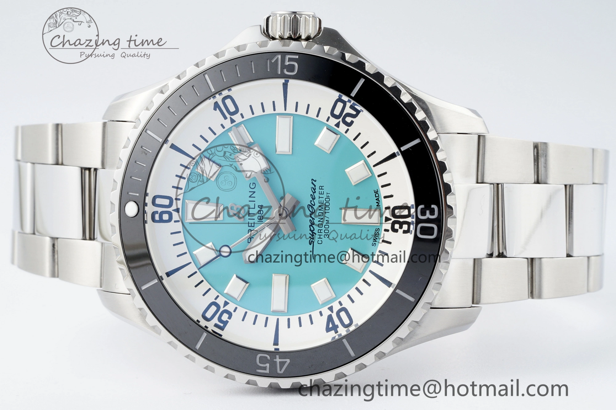 Flexible Superocean 44mm TF 1:1 Best Edition Tiffany White Dial Black Bezel on SS Bracelet A 5521