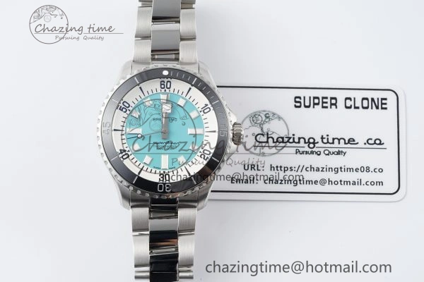 Flexible Superocean 44mm TF 1:1 Best Edition Tiffany White Dial Black Bezel on SS Bracelet A 5521