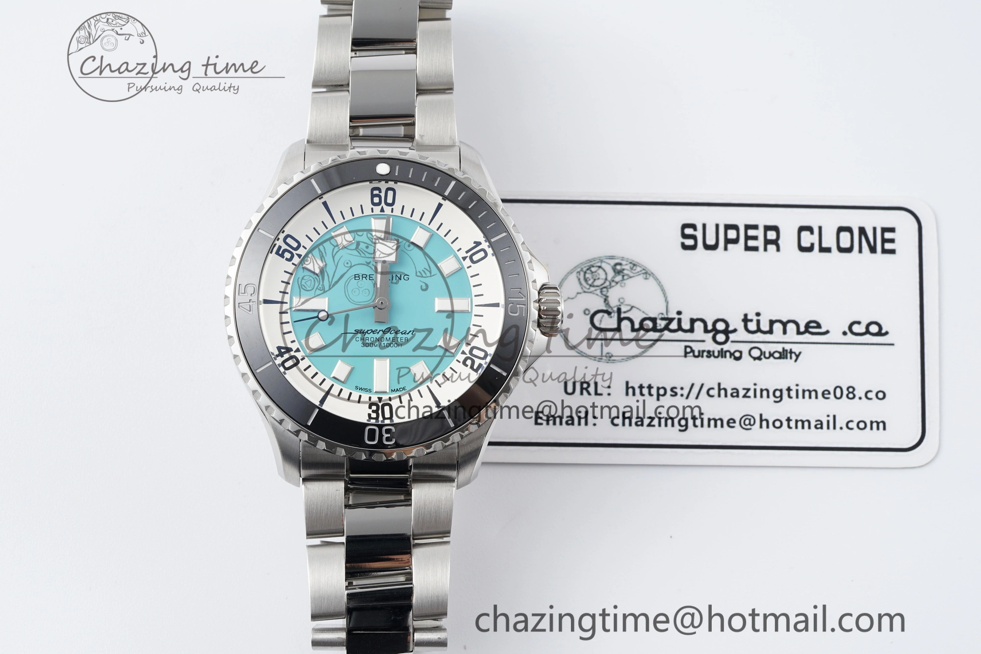Flexible Superocean 44mm TF 1:1 Best Edition Tiffany White Dial Black Bezel on SS Bracelet A 5521
