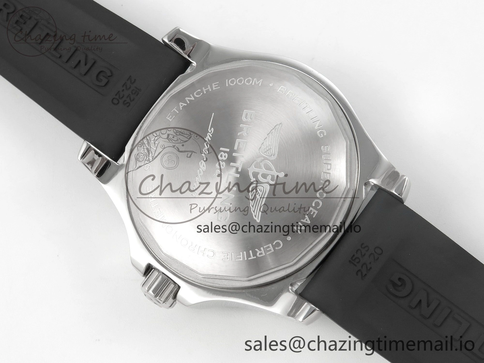 Superocean 46mm SS TF 1:1 Best Edition Black Dial Black Bezel on Blue Rubber Strap A2824 V SmoothTexture 5393