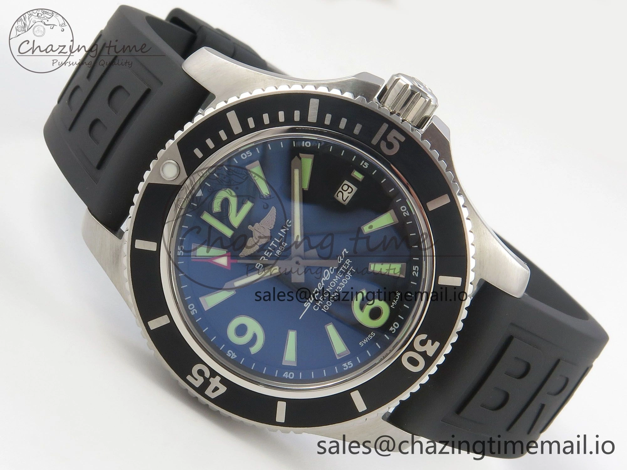 Superocean 46mm SS TF 1:1 Best Edition Black Dial Black Bezel on Blue Rubber Strap A2824 V SmoothTexture 5393