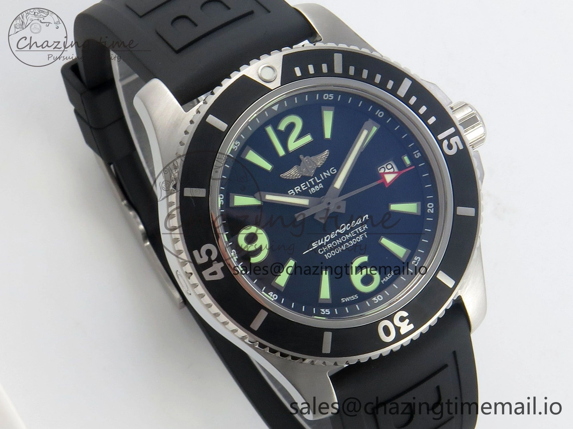 Superocean 46mm SS TF 1:1 Best Edition Black Dial Black Bezel on Blue Rubber Strap A2824 V SmoothTexture 5393