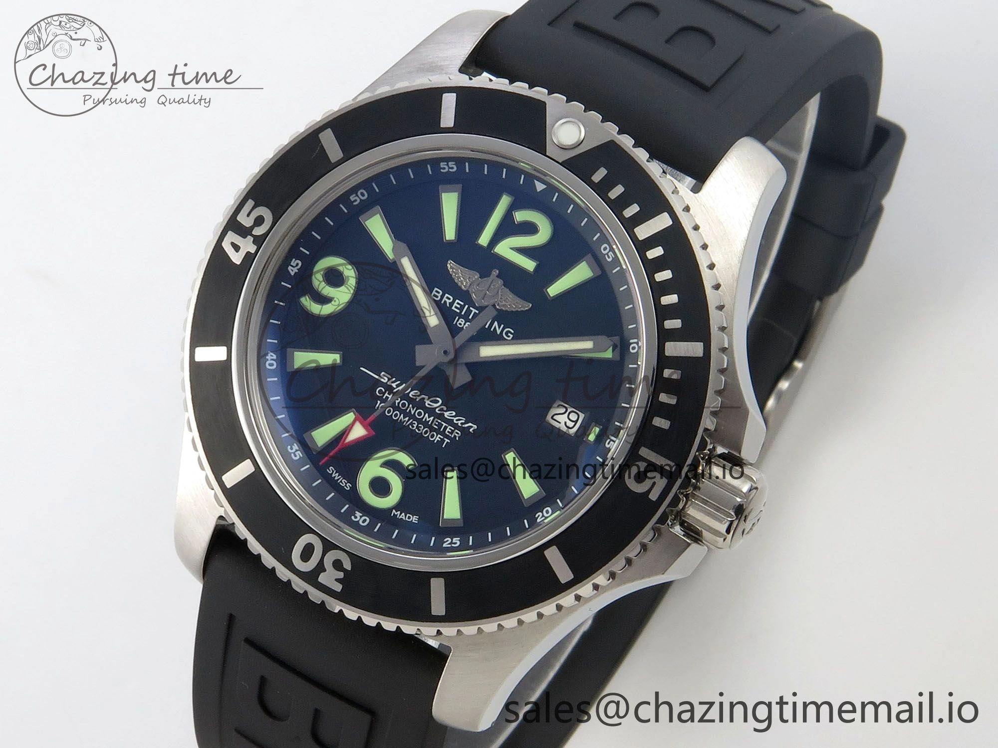 Superocean 46mm SS TF 1:1 Best Edition Black Dial Black Bezel on Blue Rubber Strap A2824 V SmoothTexture 5393