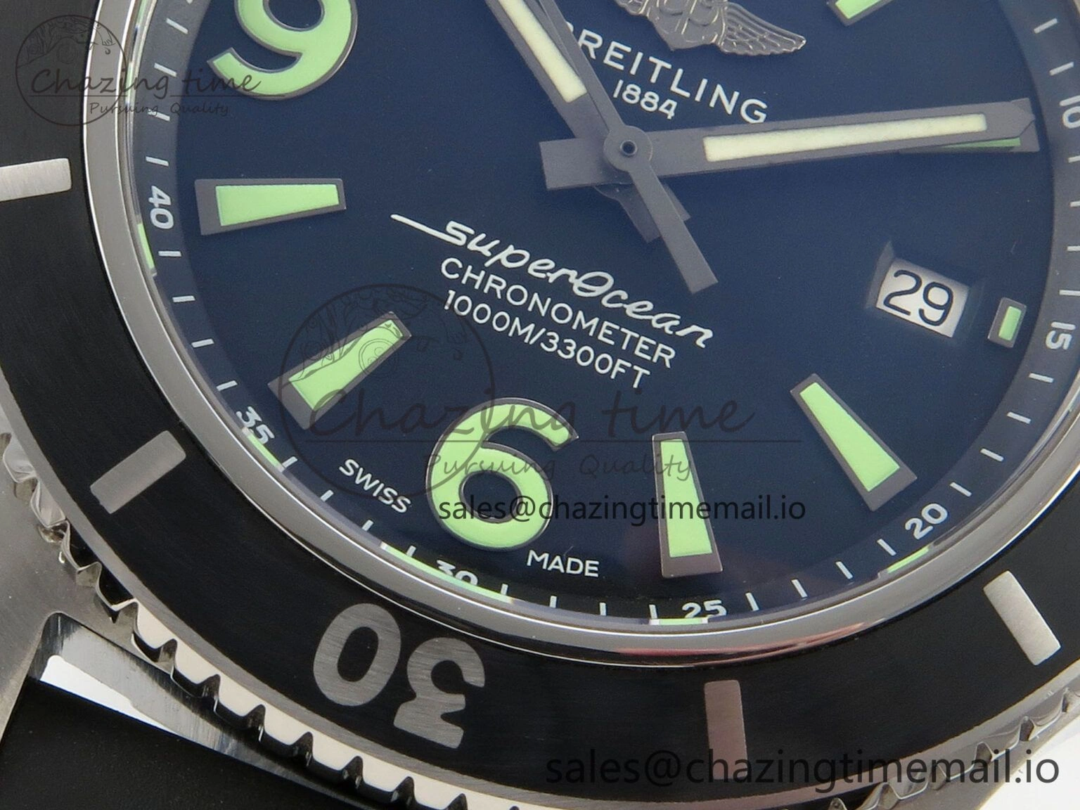 Superocean 46mm SS TF 1:1 Best Edition Black Dial Black Bezel on Blue Rubber Strap A2824 V SmoothTexture 5393