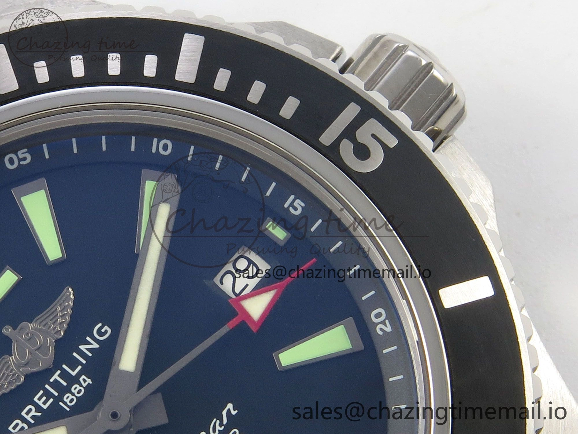 Superocean 46mm SS TF 1:1 Best Edition Black Dial Black Bezel on Blue Rubber Strap A2824 V SmoothTexture 5393