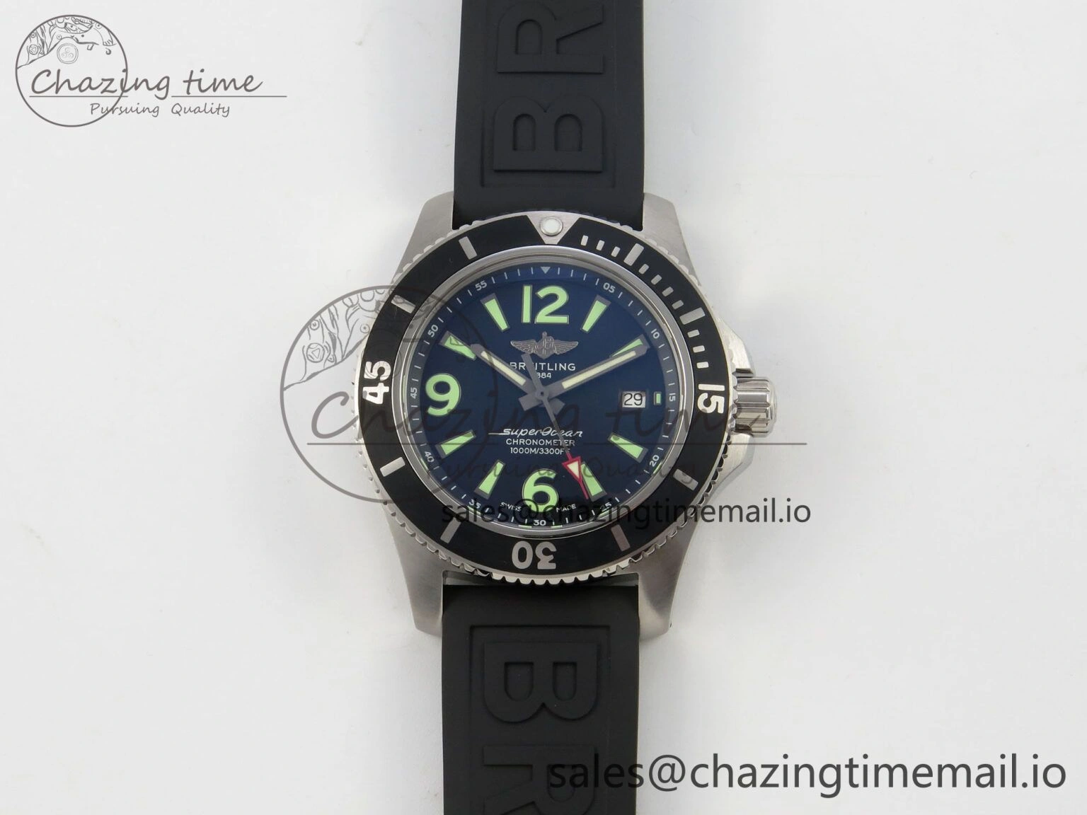 Superocean 46mm SS TF 1:1 Best Edition Black Dial Black Bezel on Blue Rubber Strap A2824 V SmoothTexture 5393