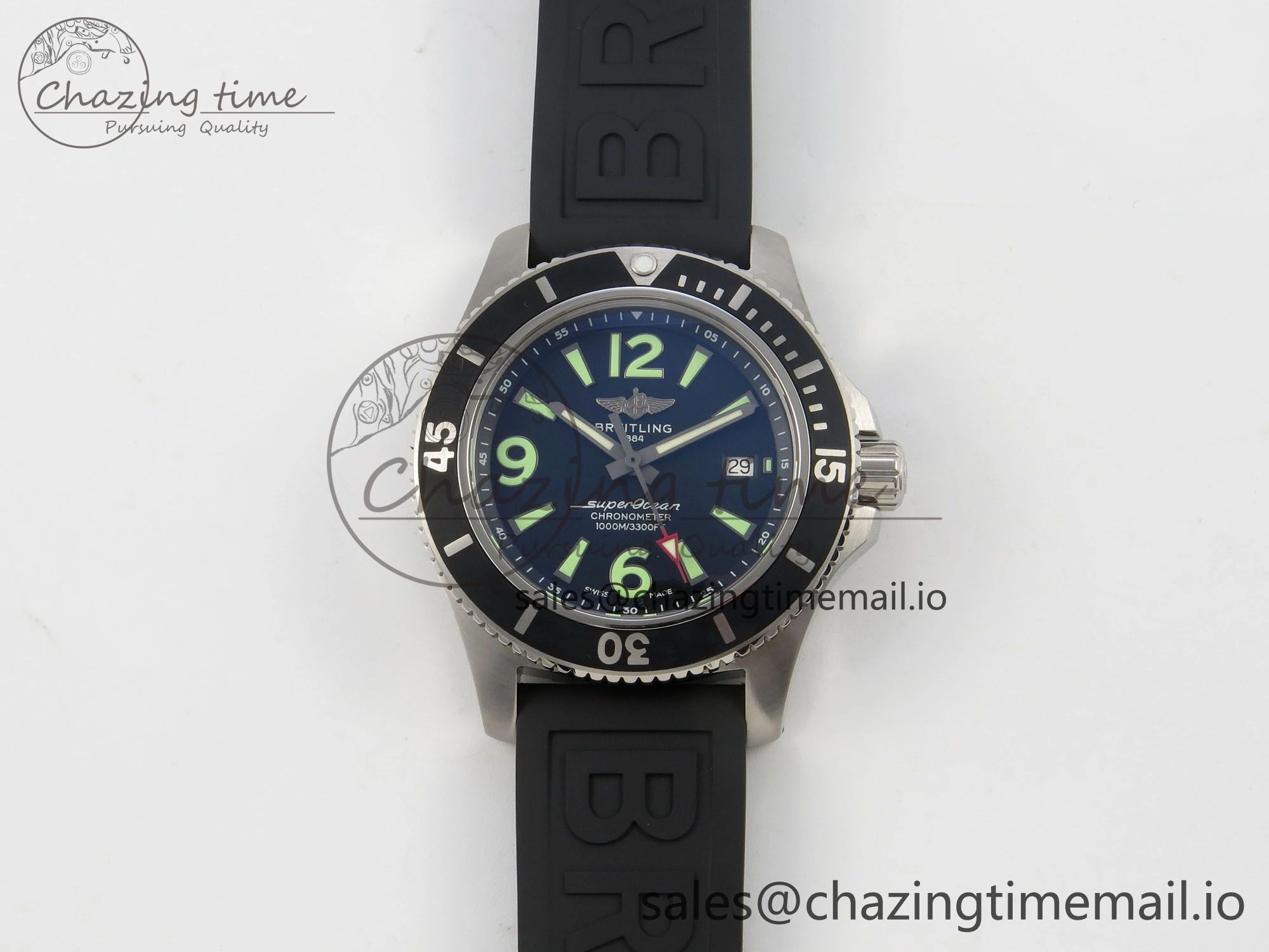Superocean 46mm SS TF 1:1 Best Edition Black Dial Black Bezel on Blue Rubber Strap A2824 V SmoothTexture 5393