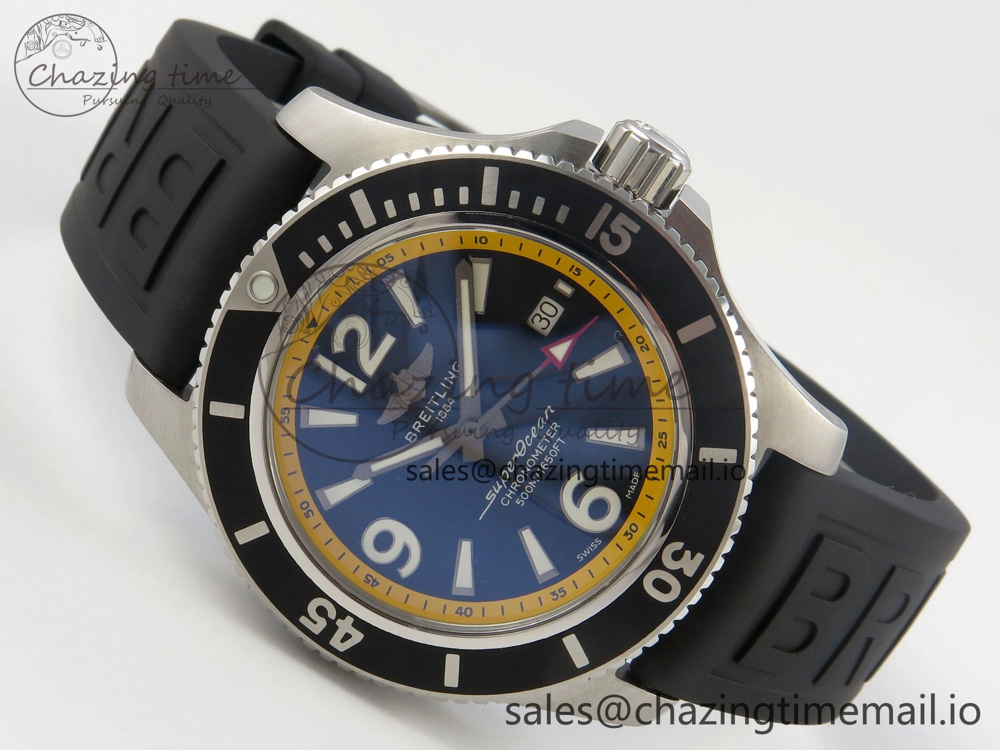 Superocean 46mm SS TF 1:1 Best Edition Black Yellow Dial Black Bezel on Black Rubber Strap A2824 V NewStyle 5397