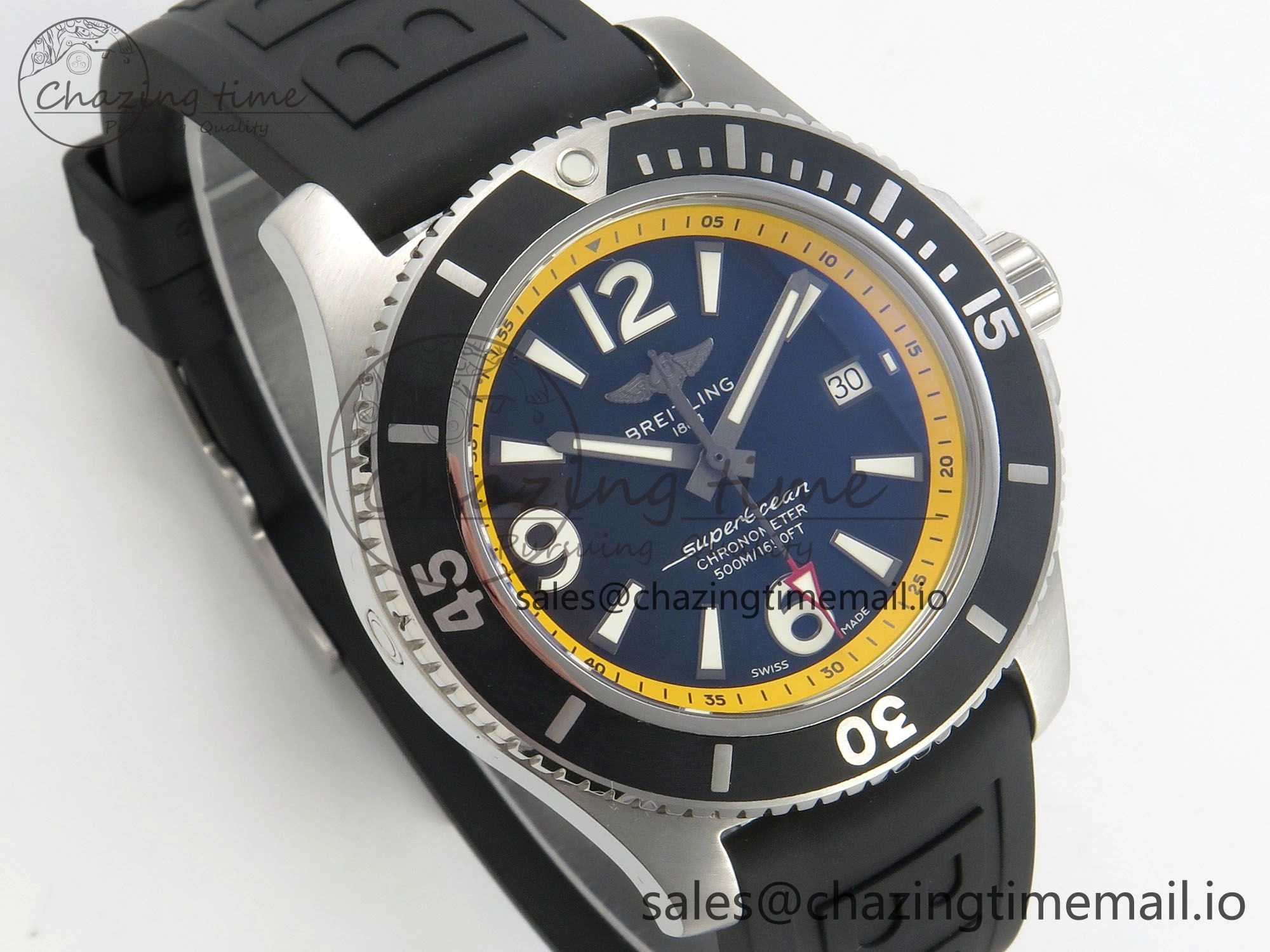 Superocean 46mm SS TF 1:1 Best Edition Black Yellow Dial Black Bezel on Black Rubber Strap A2824 V NewStyle 5397