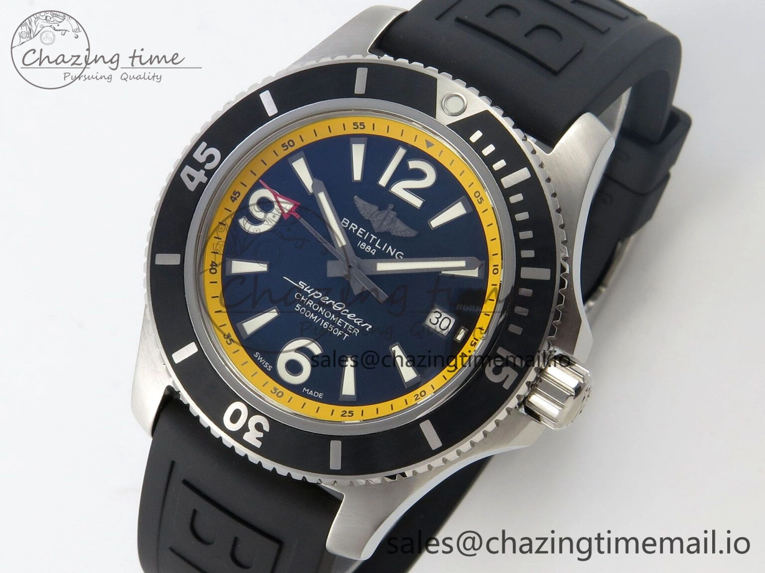 Superocean 46mm SS TF 1:1 Best Edition Black Yellow Dial Black Bezel on Black Rubber Strap A2824 V NewStyle 5397