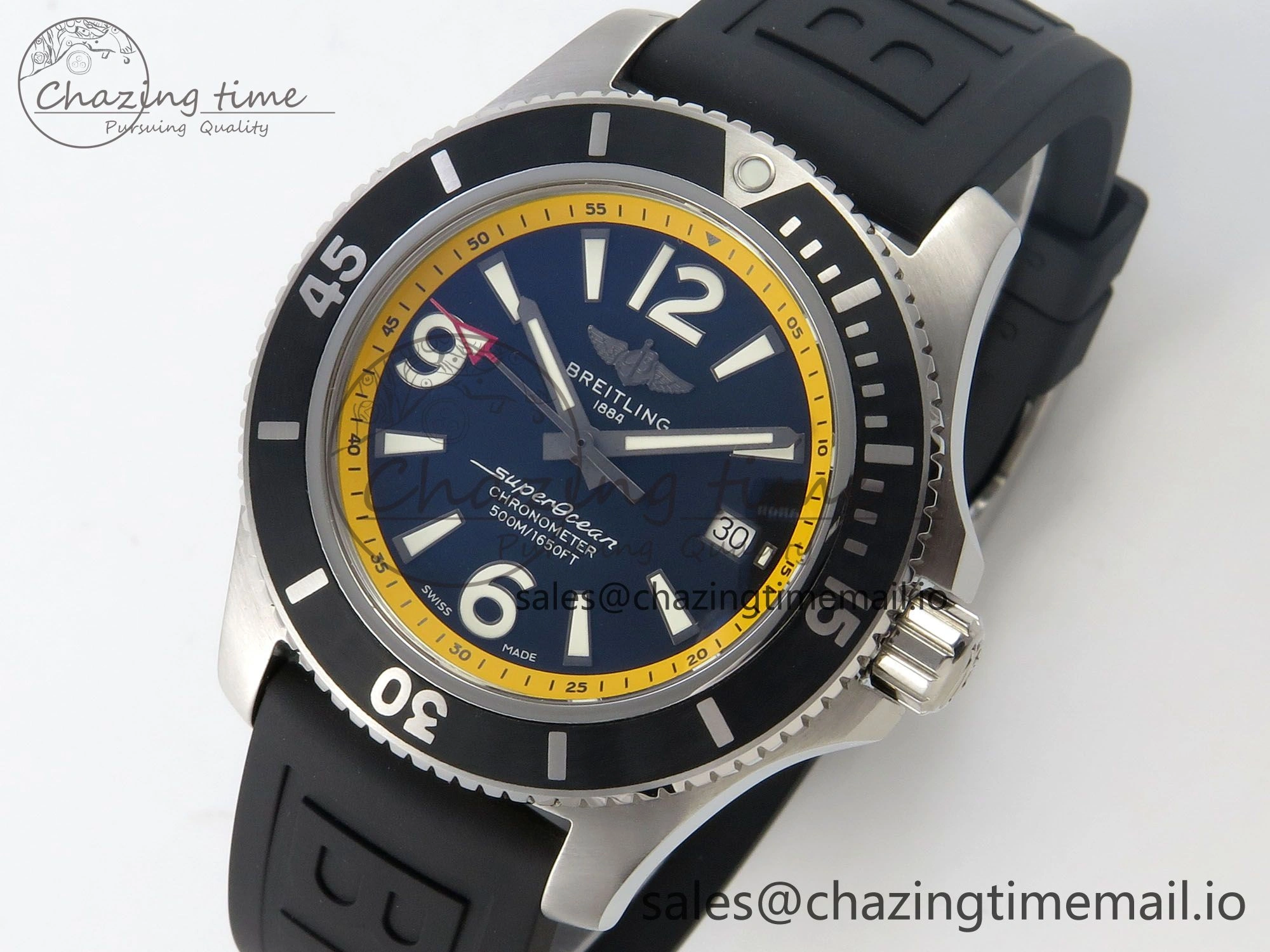 Superocean 46mm SS TF 1:1 Best Edition Black Yellow Dial Black Bezel on Black Rubber Strap A2824 V NewStyle 5397