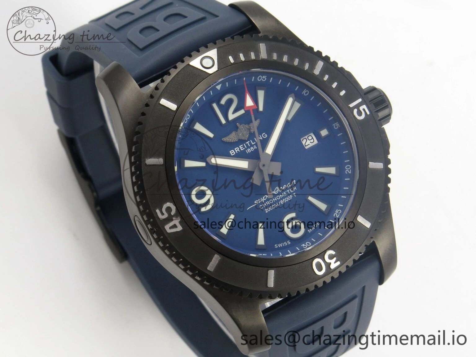 Superocean 46mm SS TF 1:1 Best Edition Blue Dial Black Bezel on Blue Rubber Strap A2824 V OnTrend 4236