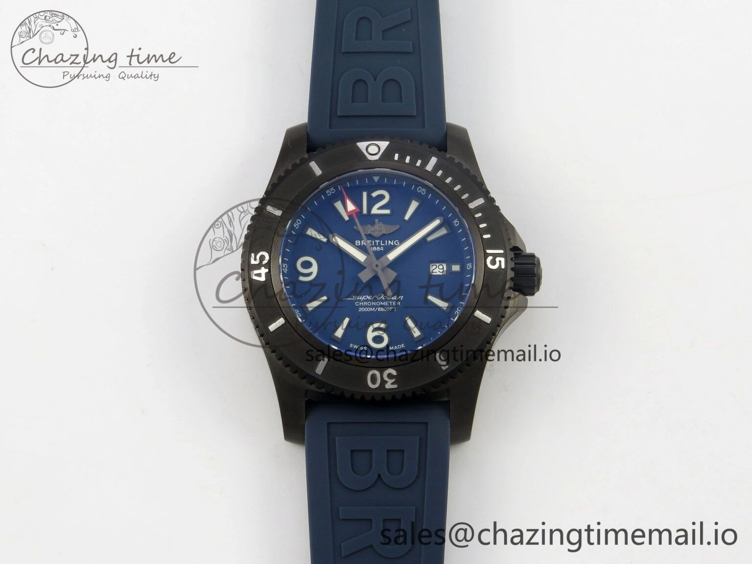 Superocean 46mm SS TF 1:1 Best Edition Blue Dial Black Bezel on Blue Rubber Strap A2824 V OnTrend 4236