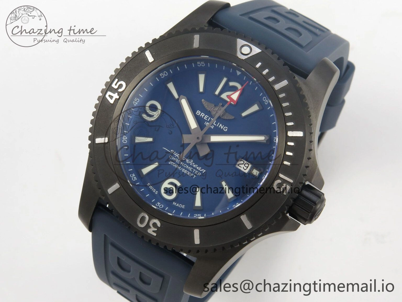 Superocean 46mm SS TF 1:1 Best Edition Blue Dial Black Bezel on Blue Rubber Strap A2824 V OnTrend 4236