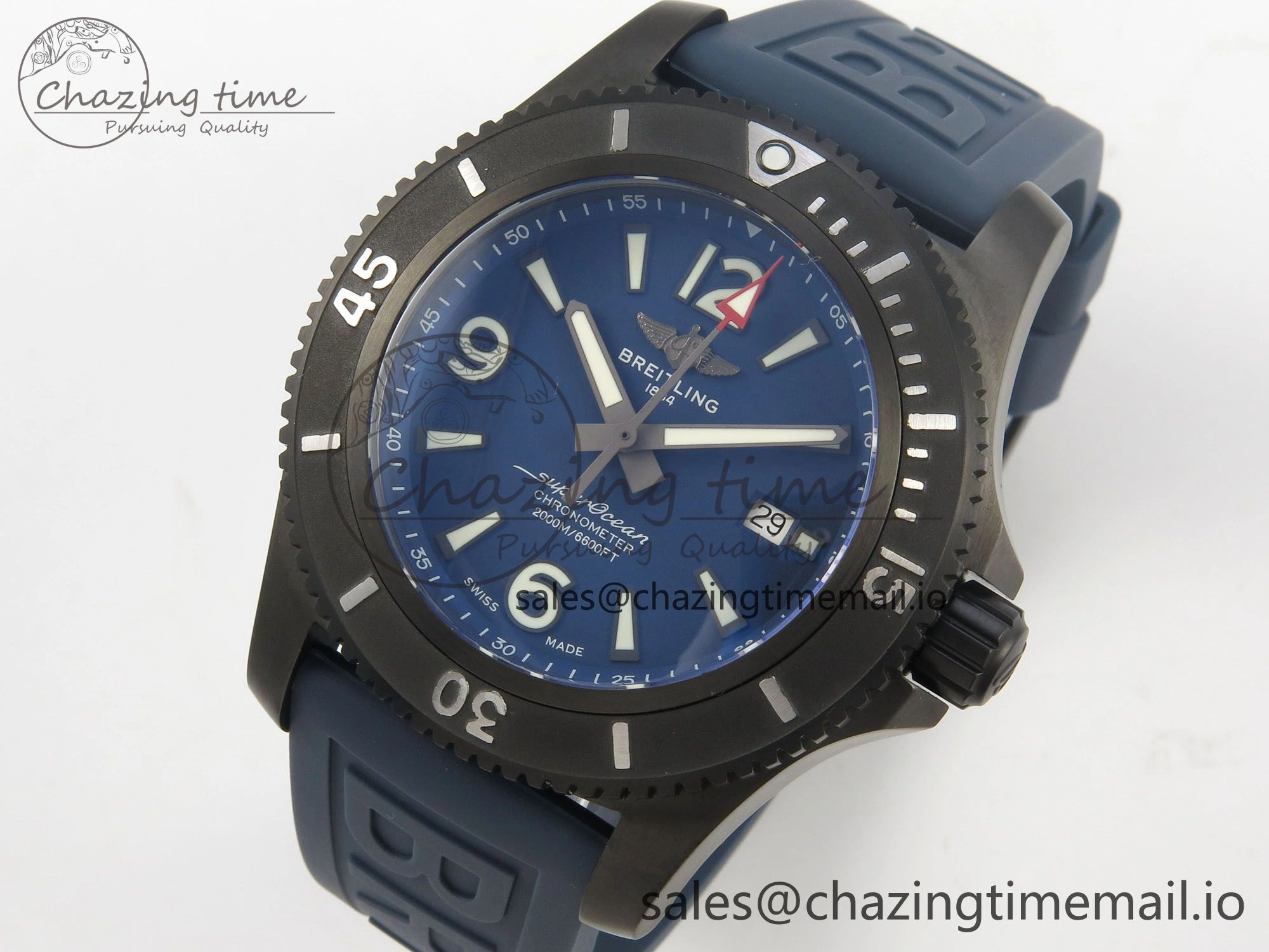 Superocean 46mm SS TF 1:1 Best Edition Blue Dial Black Bezel on Blue Rubber Strap A2824 V OnTrend 4236