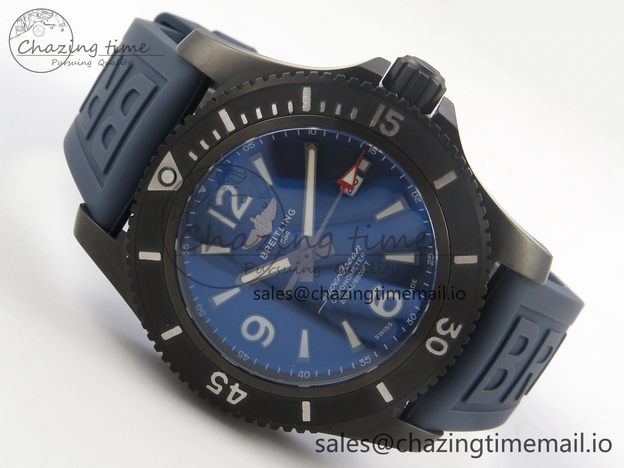 Superocean 46mm SS TF 1:1 Best Edition Blue Dial Black Bezel on Blue Rubber Strap A2824 V OnTrend 4236