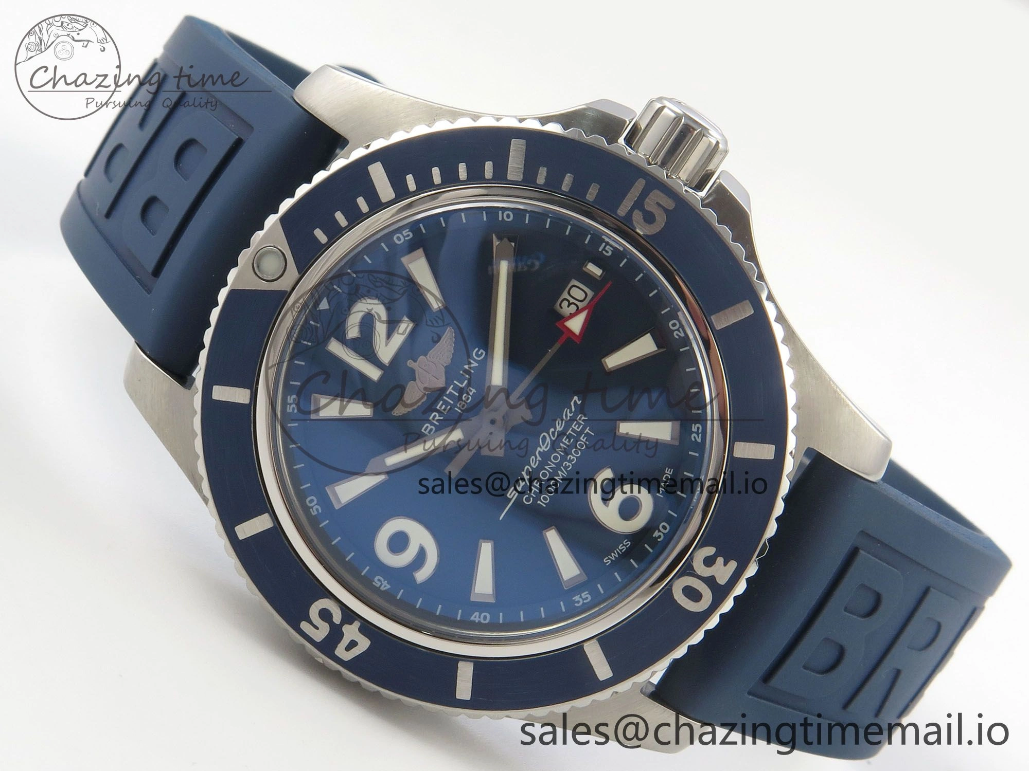 Lightweight Superocean 46mm SS TF 1:1 Best Edition Blue Dial Blue Bezel on Blue Rubber Strap A2824 V 5396