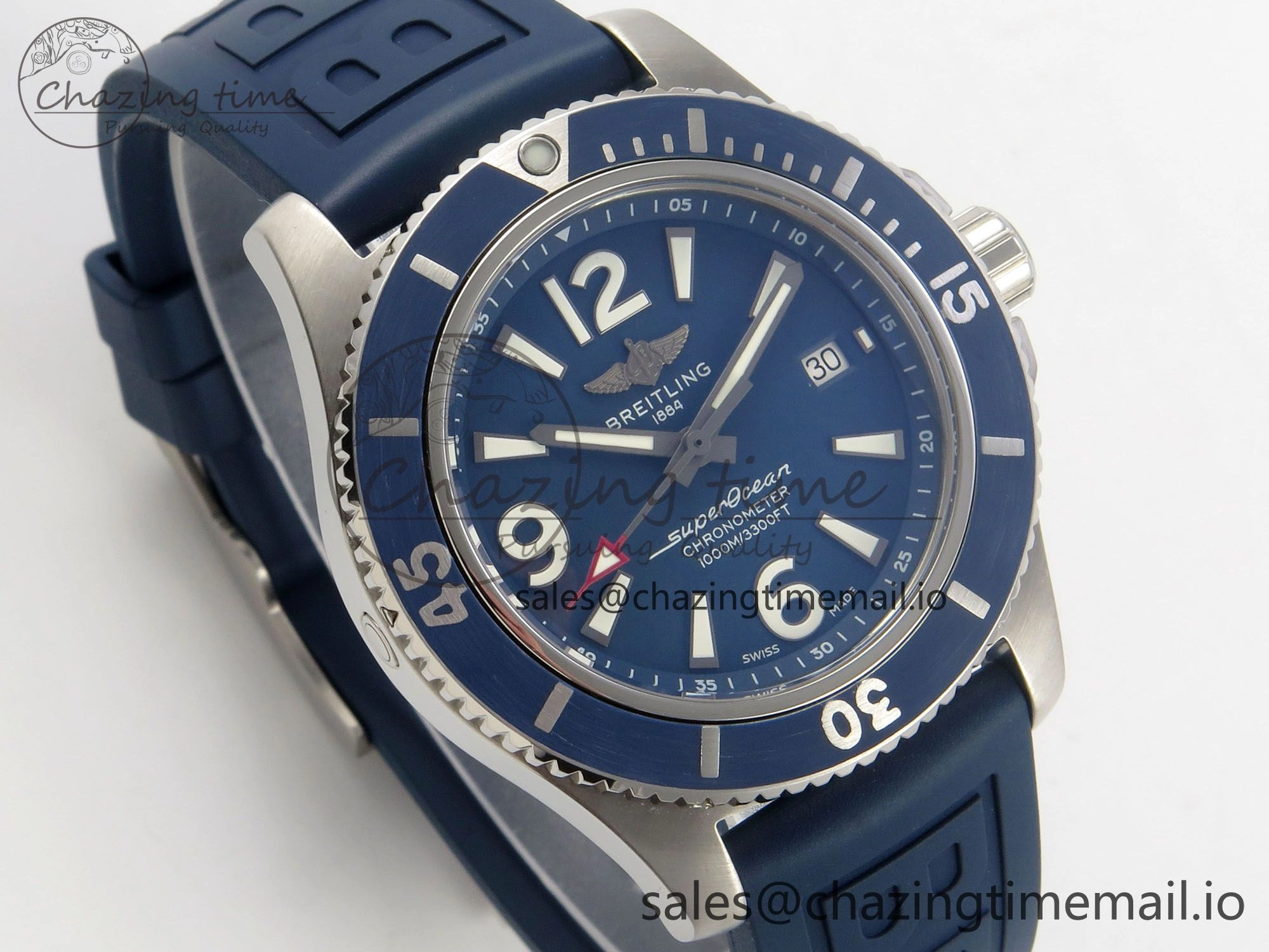 Lightweight Superocean 46mm SS TF 1:1 Best Edition Blue Dial Blue Bezel on Blue Rubber Strap A2824 V 5396