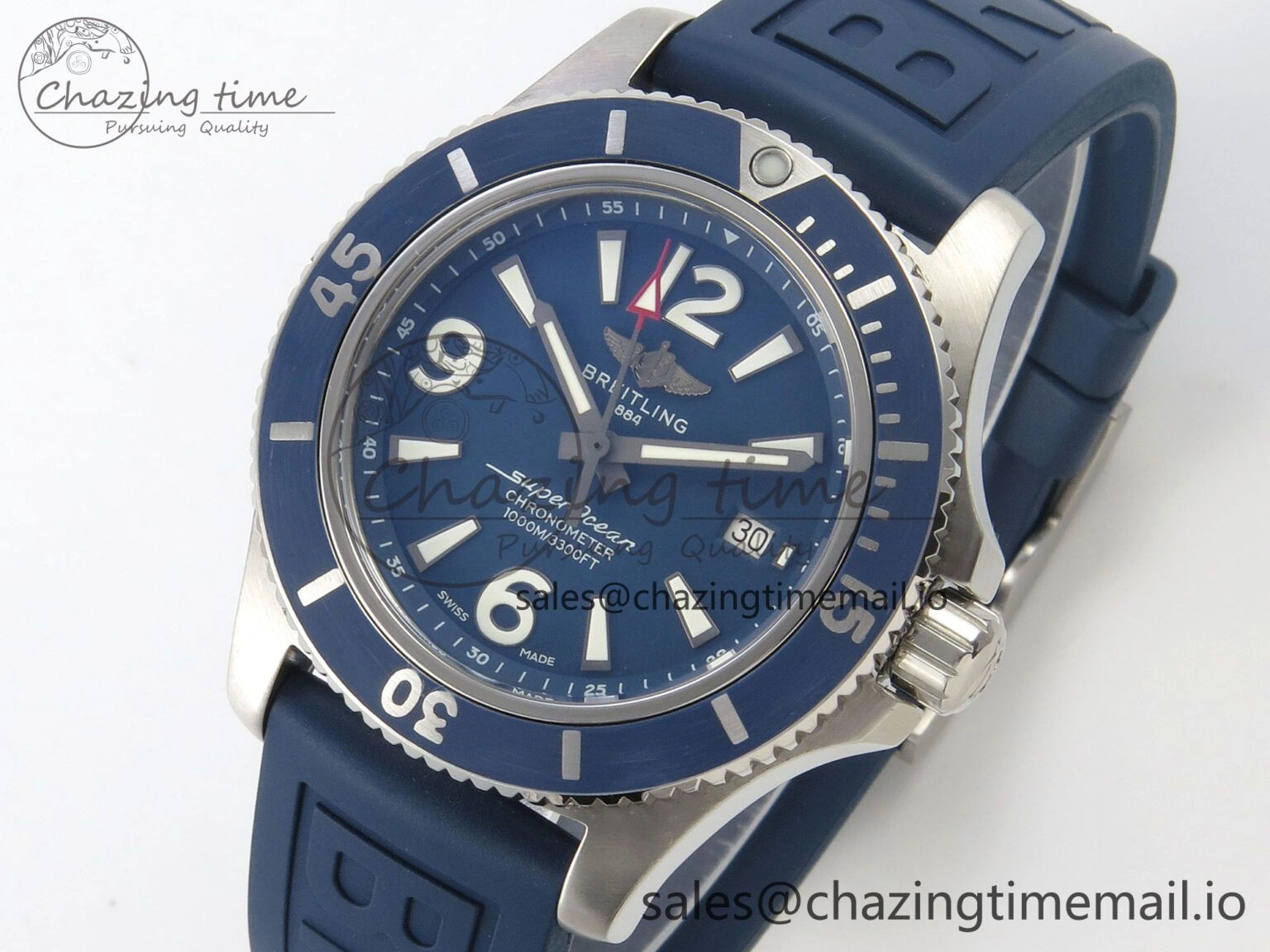 Lightweight Superocean 46mm SS TF 1:1 Best Edition Blue Dial Blue Bezel on Blue Rubber Strap A2824 V 5396